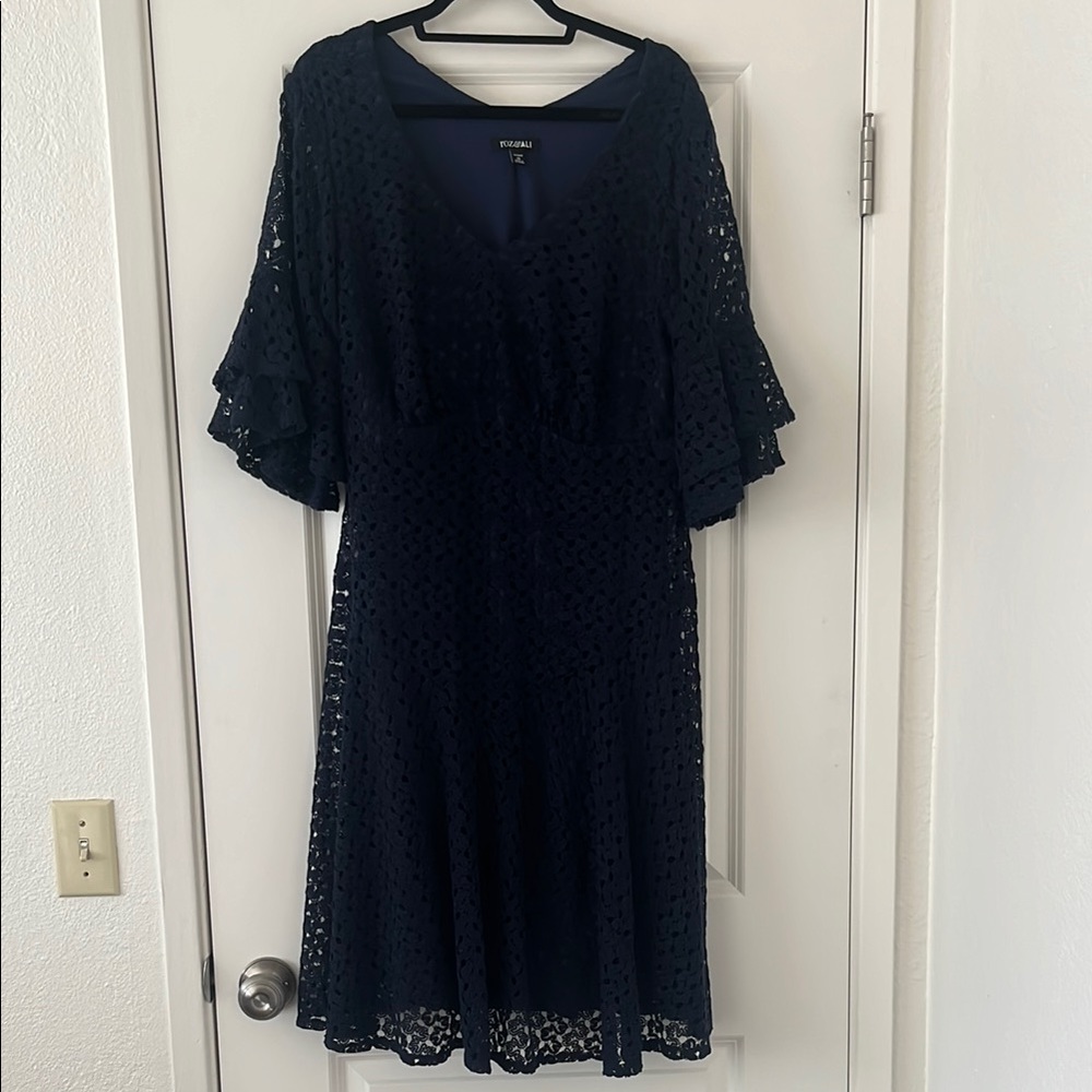 Roz & Ali Navy blue Lace Midi Dress